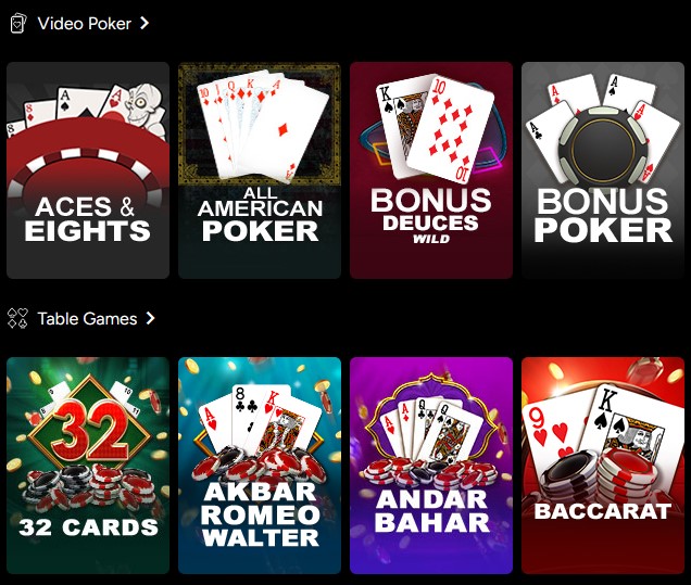 Uptown Pokies table games interface